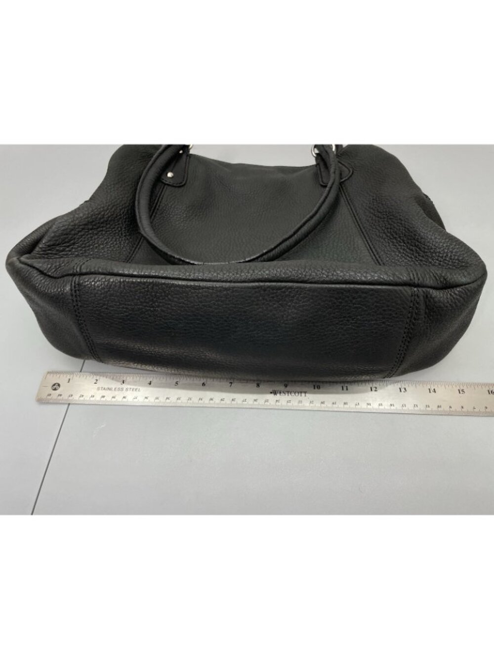 Fossil Satchel Shoulder Bag Tote 3 Compartment Supple Soft Pebbled Leather Black - Picture 13 of 15